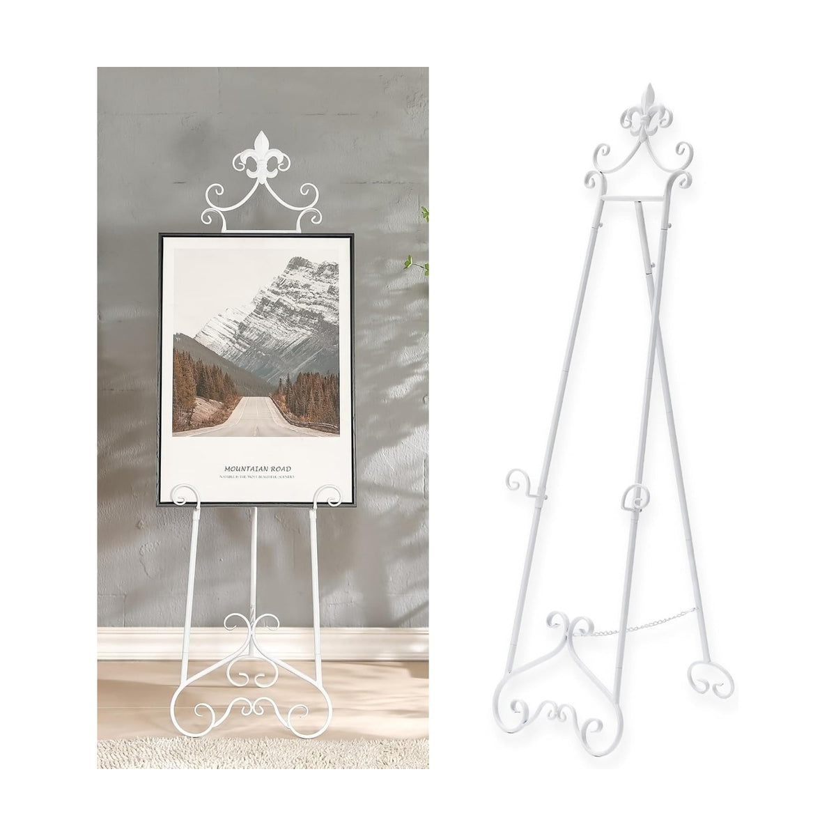 60” H White Easel Stand for Sign Metal Adjustable | Large Display Standing Heavy Duty for Displaying Pictures Wedding