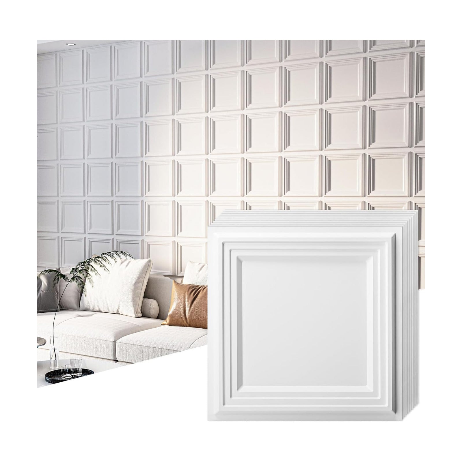 3D Textured Accent Wall Panel for Interior Décor / 11.8 x 11.8 / White / Set of 33