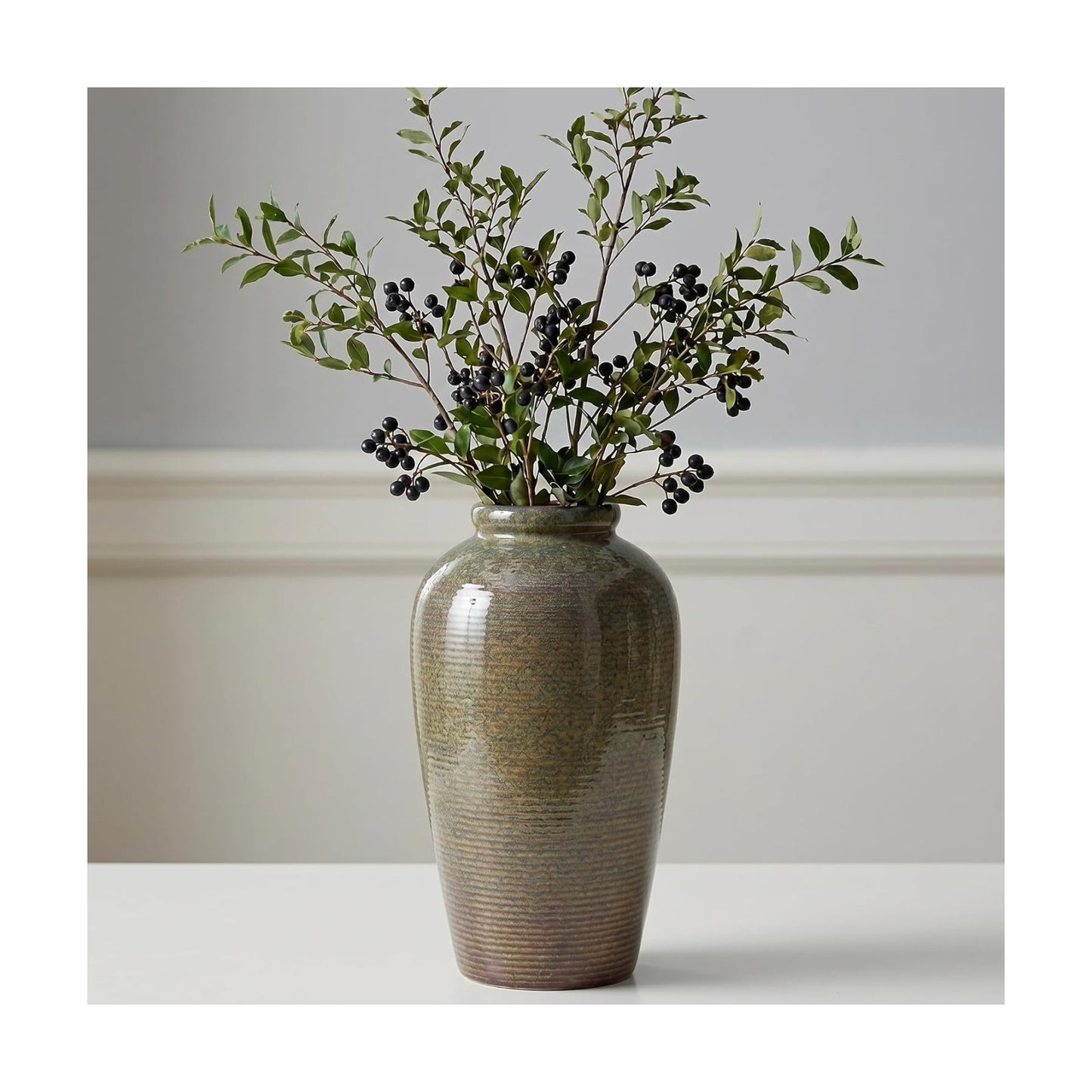 Rustic Farmhouse Ceramic Vase / 11 Inch / Deep Brown