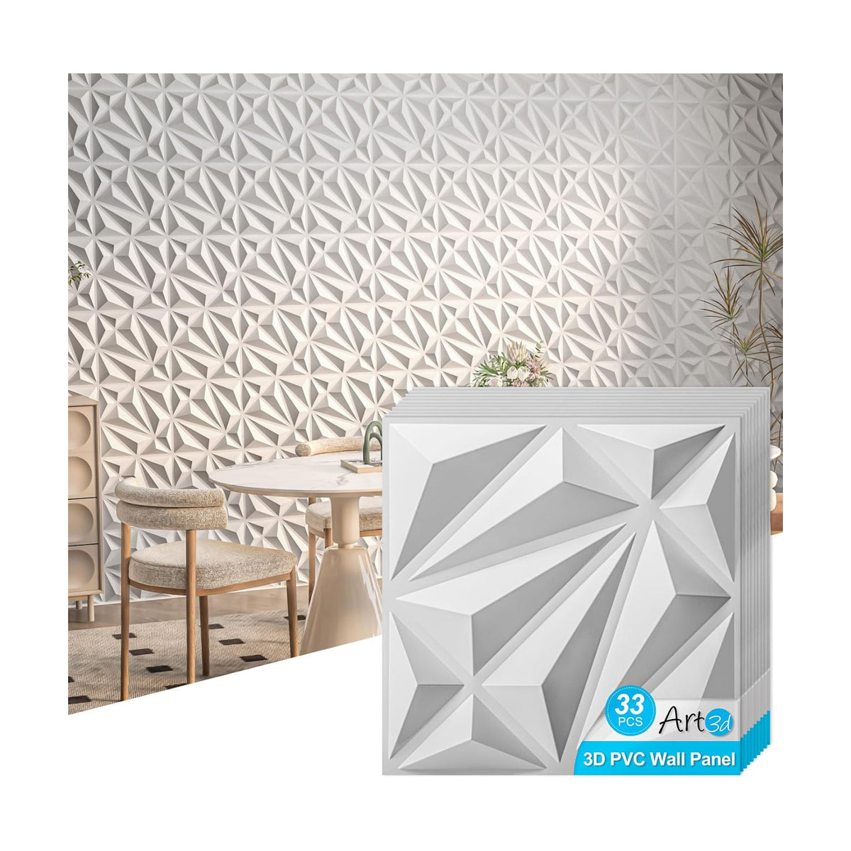 Art3d Diamond Textured 3D Wall Panels, 11.8 x 11.8 in, 33-Pack, White