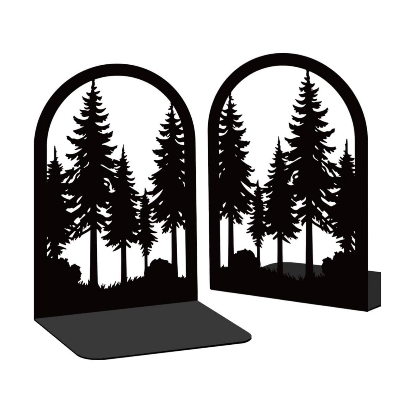 Pine Tree Metal Bookends for Desk / Forest / Black