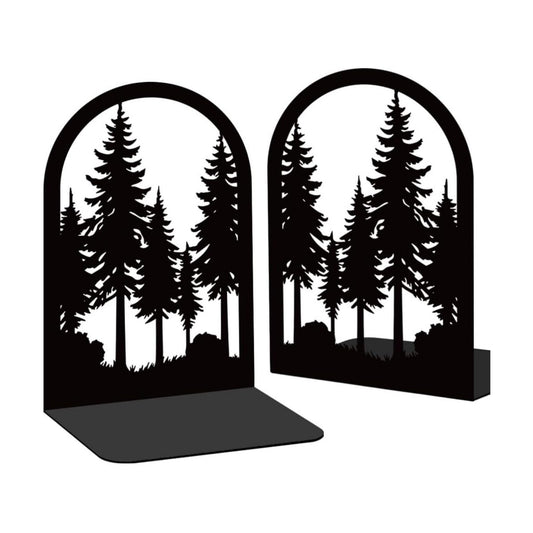 Pine Tree Metal Bookends for Desk / Forest / Black