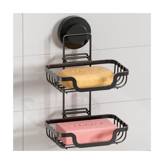 Bar Soap Holder for Shower Wall / Black / 2 Tire