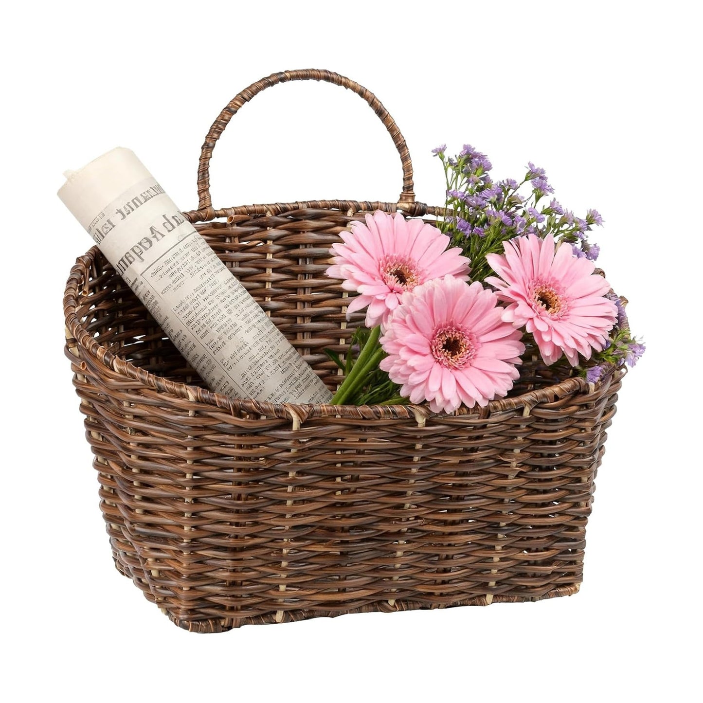 Rustic Farmhouse Wall Decor Organizer / Plastic Rattan Tube - Dark Brown / Small