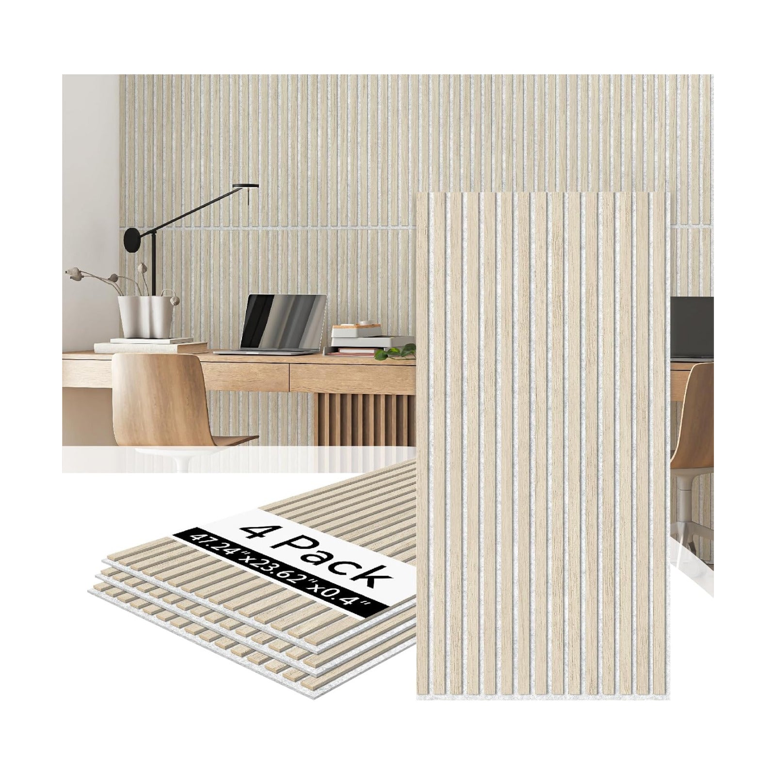 Olanglab Wood Slat Wall Panels 4 Pack, Acoustic Wall Panels, 47.24'' x 23.62" Each 3D Wall Panels for Interior Wall