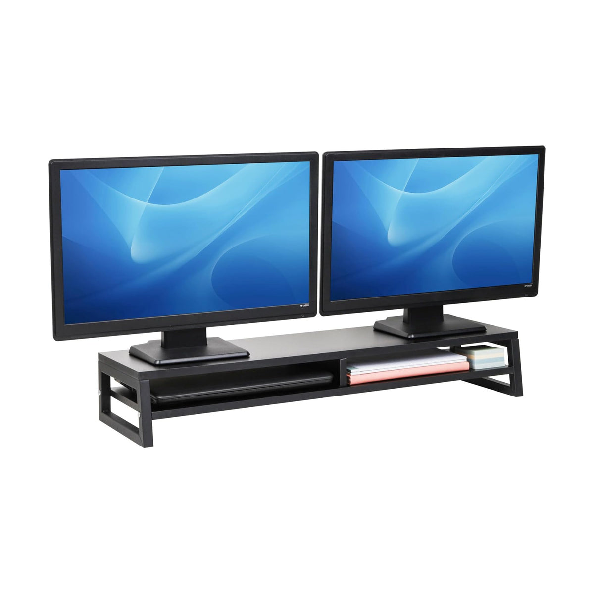 Mind Reader 2-Tier MDF Double Monitor Stand, Dual Screen Riser with Storage Shelf, 33.75 Inch Wide, 88 lb Capacity