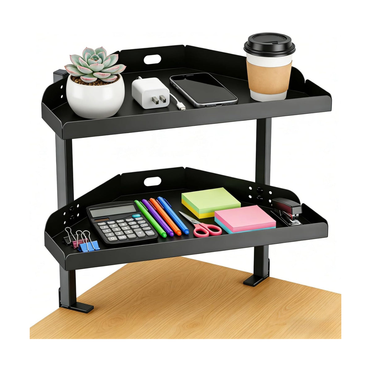 CanKing Desk Clamp Shelf, 16 Inch Corner | 2-Tier height adjustable metal shelf, clamp-mounted only above or under desk