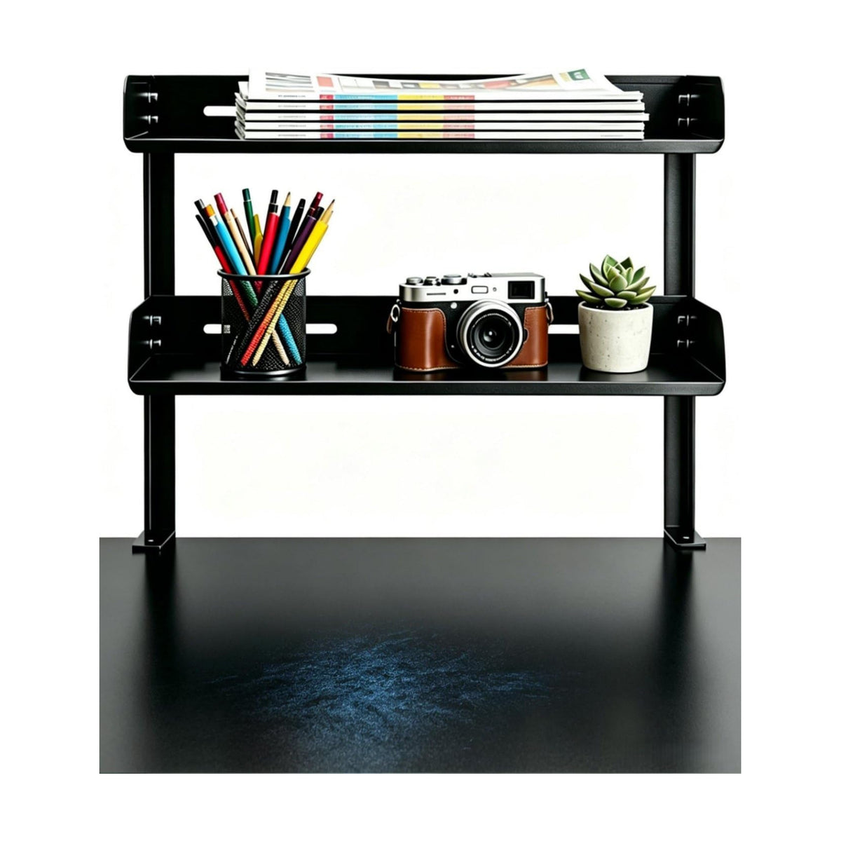 Yuxh Desk Clamp Shelf 16 Inch, Black | Space-saving, clip on or under shelf for panel tabletop, office, easy drill-free