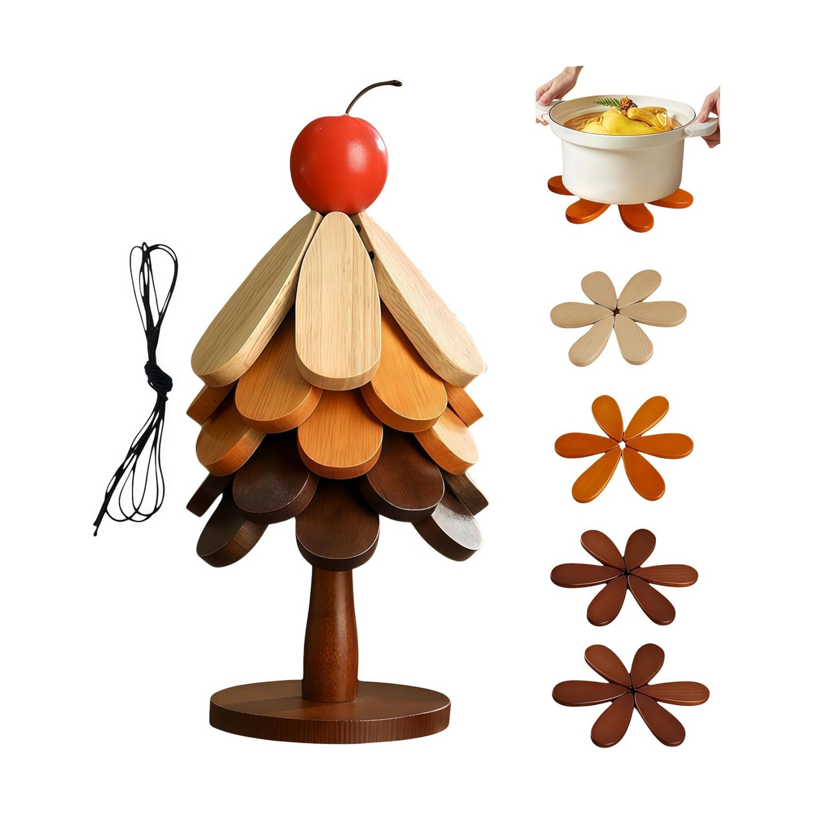Christmas Stand / Wooden Trivets for Hot Dishes / Rainbow-colored / Set of 5