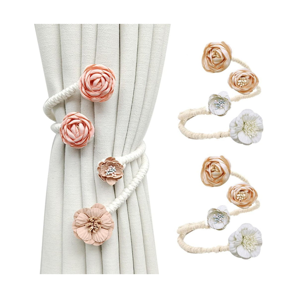 Handmade Artificial Flower Curtain Holdbacks Clips, Flexible Curtain Tiebacks Clips Twist Bough Flower Curtain Tie Back