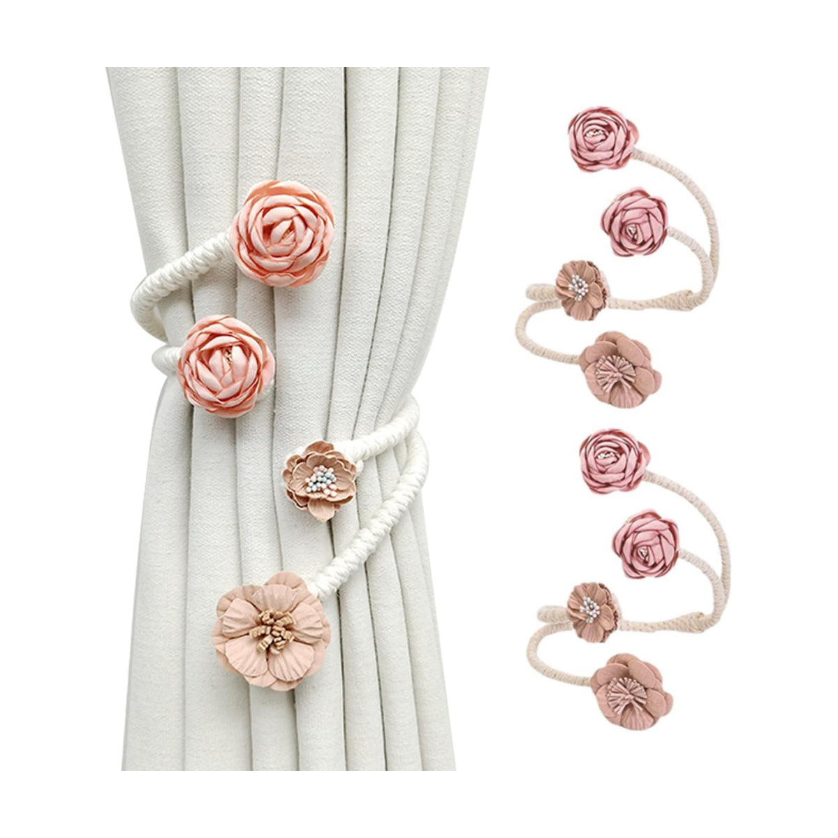 Handmade Artificial Flower Curtain Holdbacks Clips, Flexible Curtain Tiebacks Clips Twist Bough Flower Curtain Tie Back