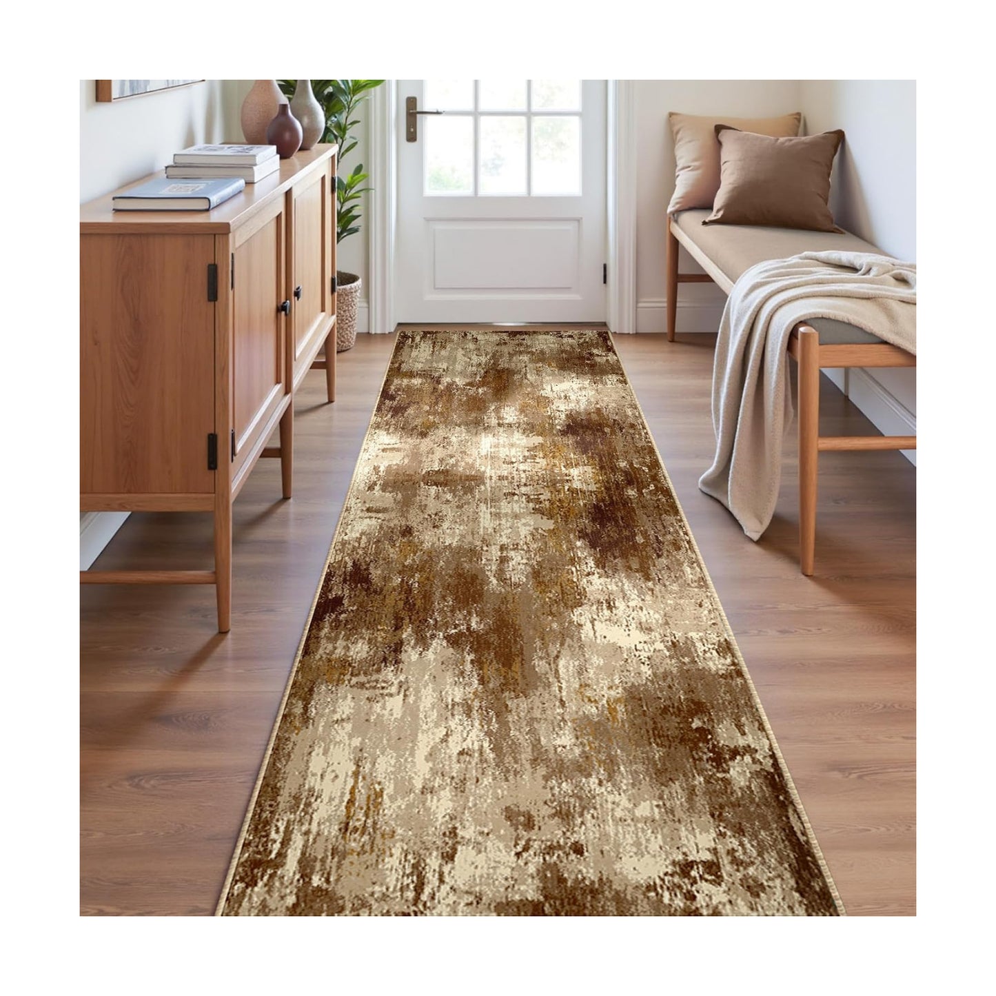 RELEANY Washable Runner 2'x8' Abstract Area Rug for Hallway Brown Tan