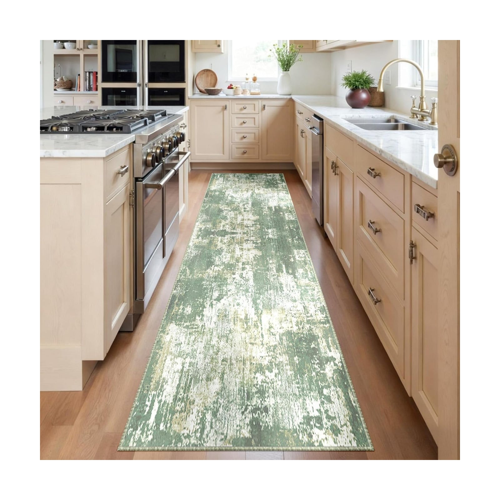 RELEANY Washable Runner 2'x6' Abstract Area Rug for Hallway Light Green
