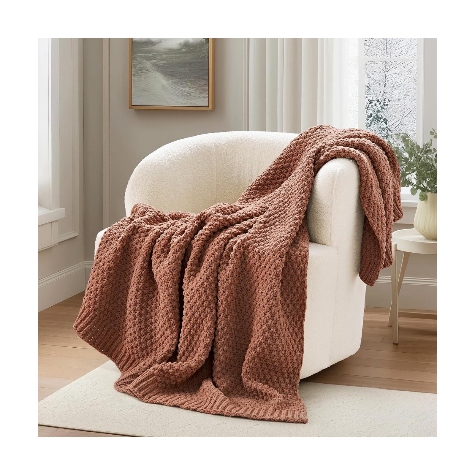 EVERGRACEHOME Chunky Chenille Knit Throw Blanket, 50 x 60, Terracotta Clay