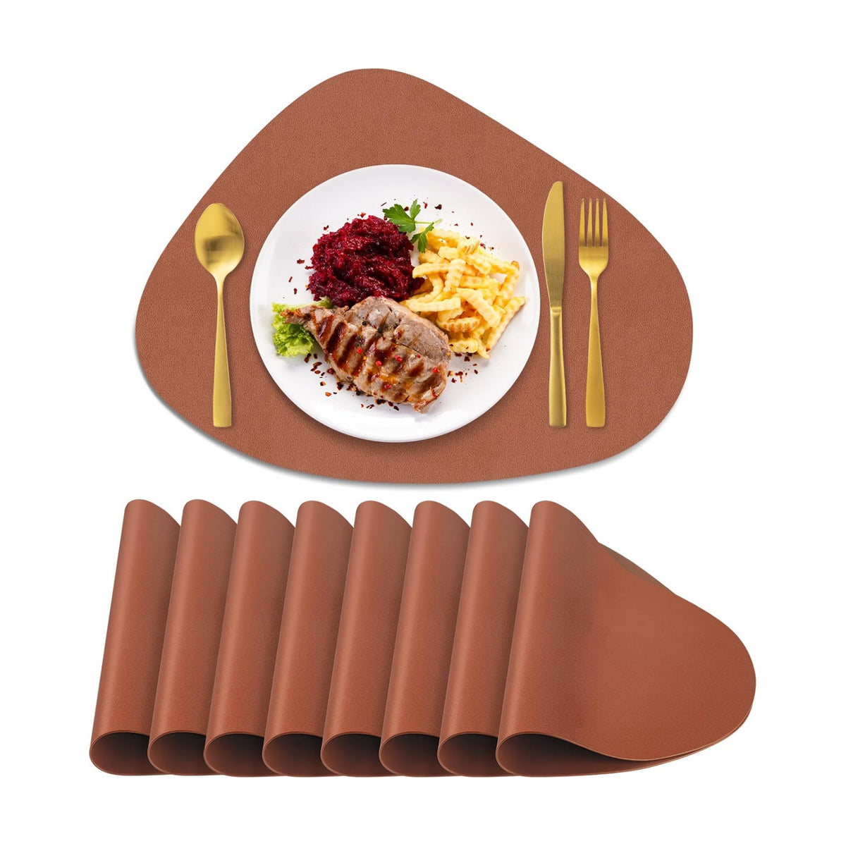 Faux Leather Placemats Set of 8, Wipeable & Washable Table Mats | Waterproof, Heat-Resistant & Easy to Clean Round