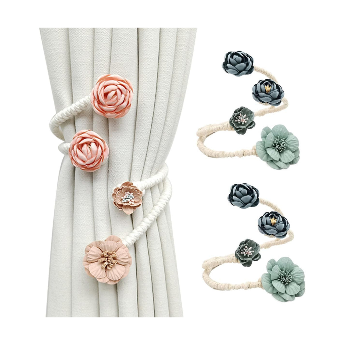 Handmade Artificial Flower Curtain Holdbacks Clips, Flexible Curtain Tiebacks Clips Twist Bough Flower Curtain Tie Back