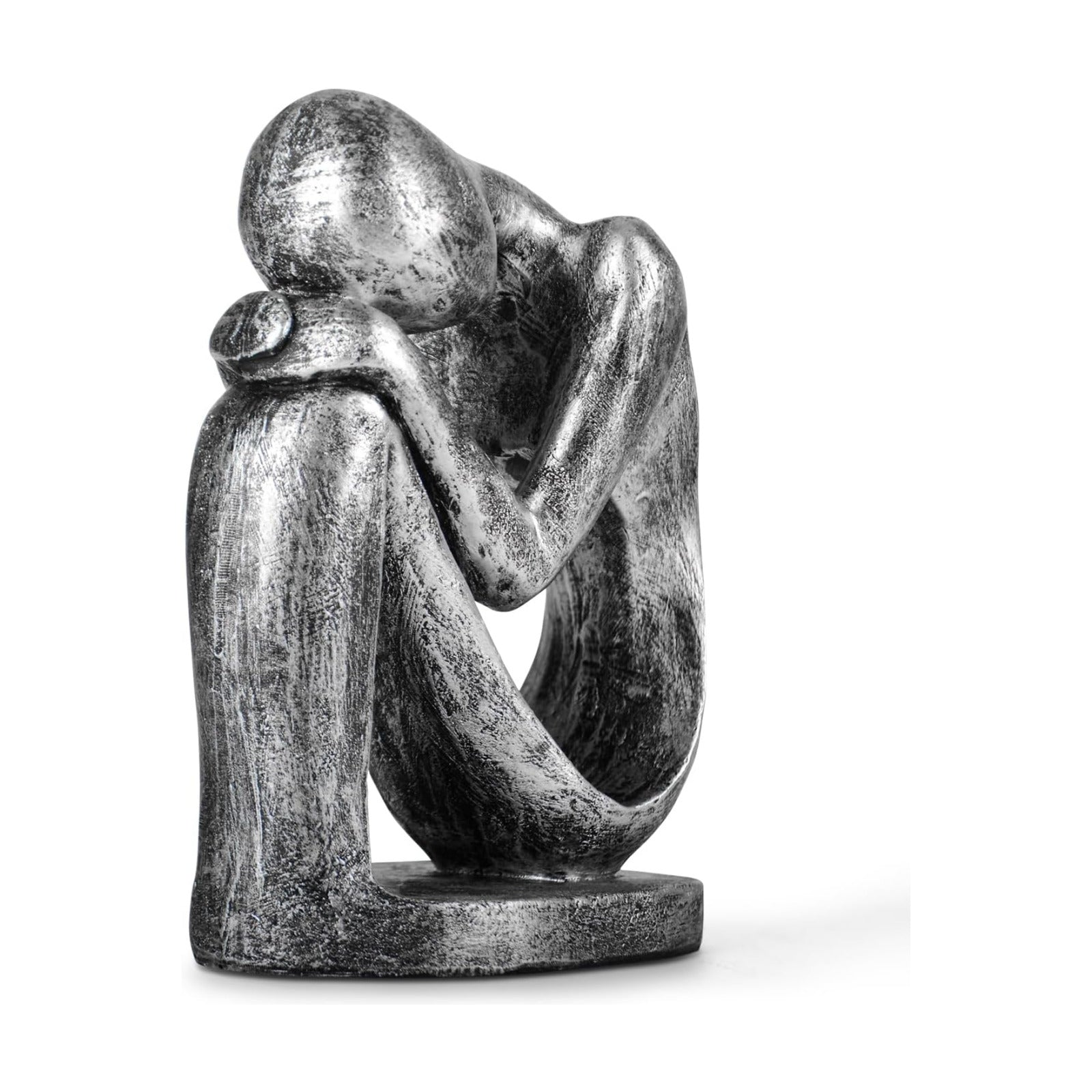 Modern Figurine / Resin Thinker Statue Abstract Art Sculpture / Vintage Silver