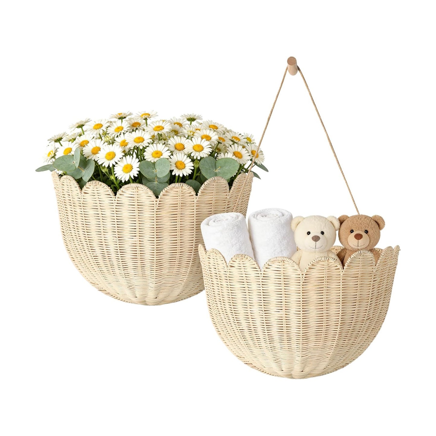 Handwoven Scalloped Wall Basket / Natural / Set of 2