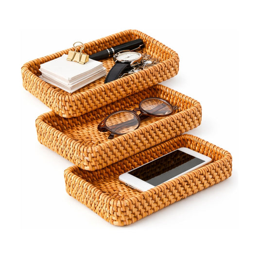 Small Rectangular Keys Basket for Entryway Table " Rattan Serving / Natural / 8.3 x 4.7 / Set of 3