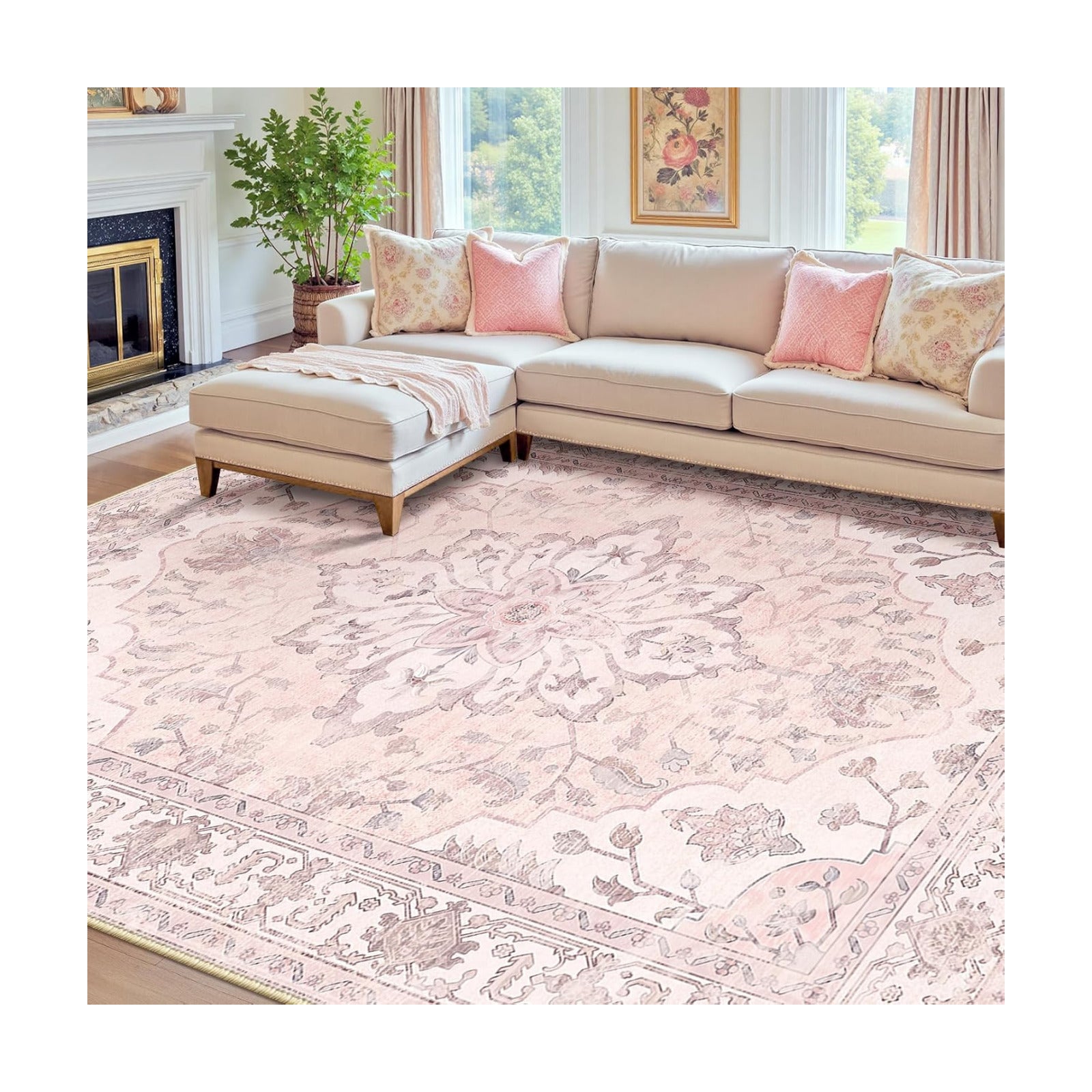 RELEANY Washable Area Rug, 7'x9', Pink
