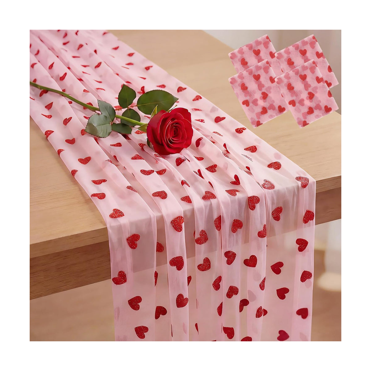 4 Pcs Pastel Table Runner 29x70 Inch Heart Tulle Valentines