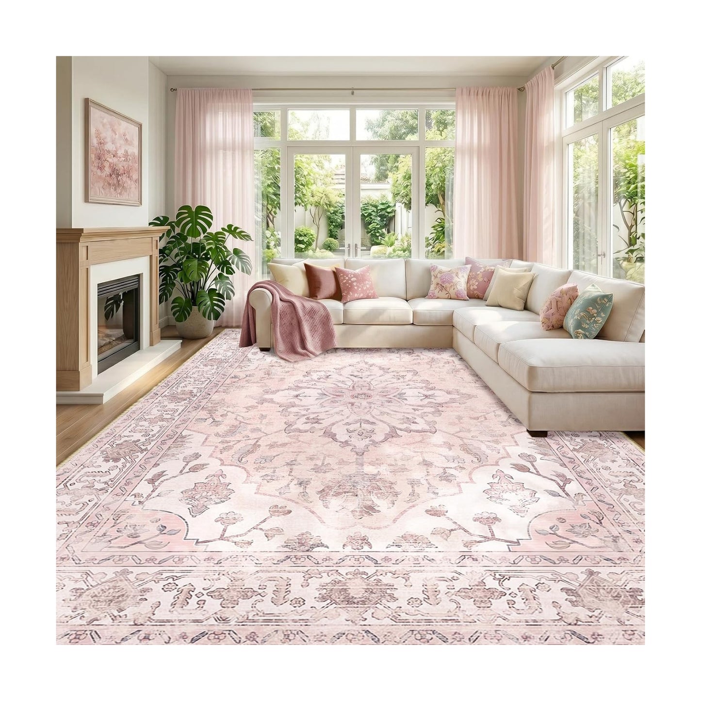 RELEANY Washable Area Rug, Large 10'x12', Pink