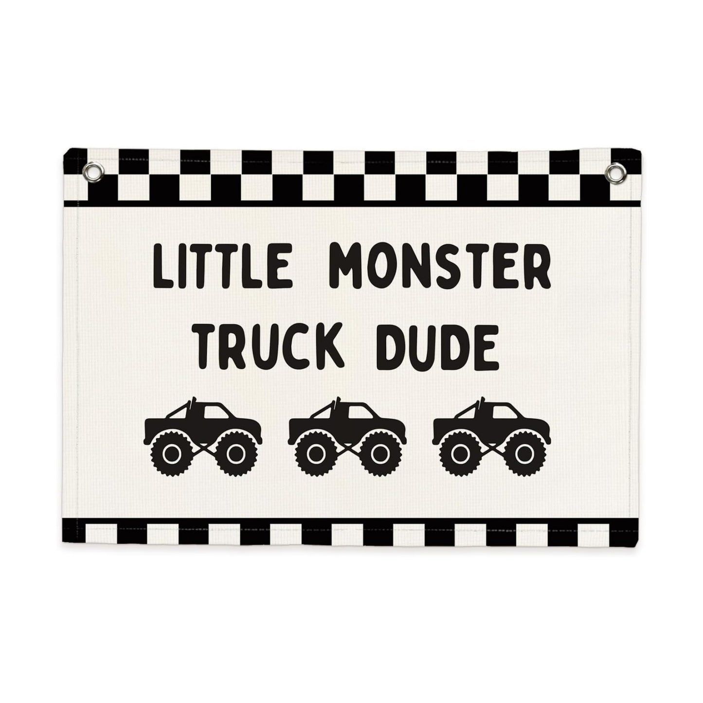 Car Themed Room Decor Canvas Banner Wall Decor / Little Monster Truck Dude / Black