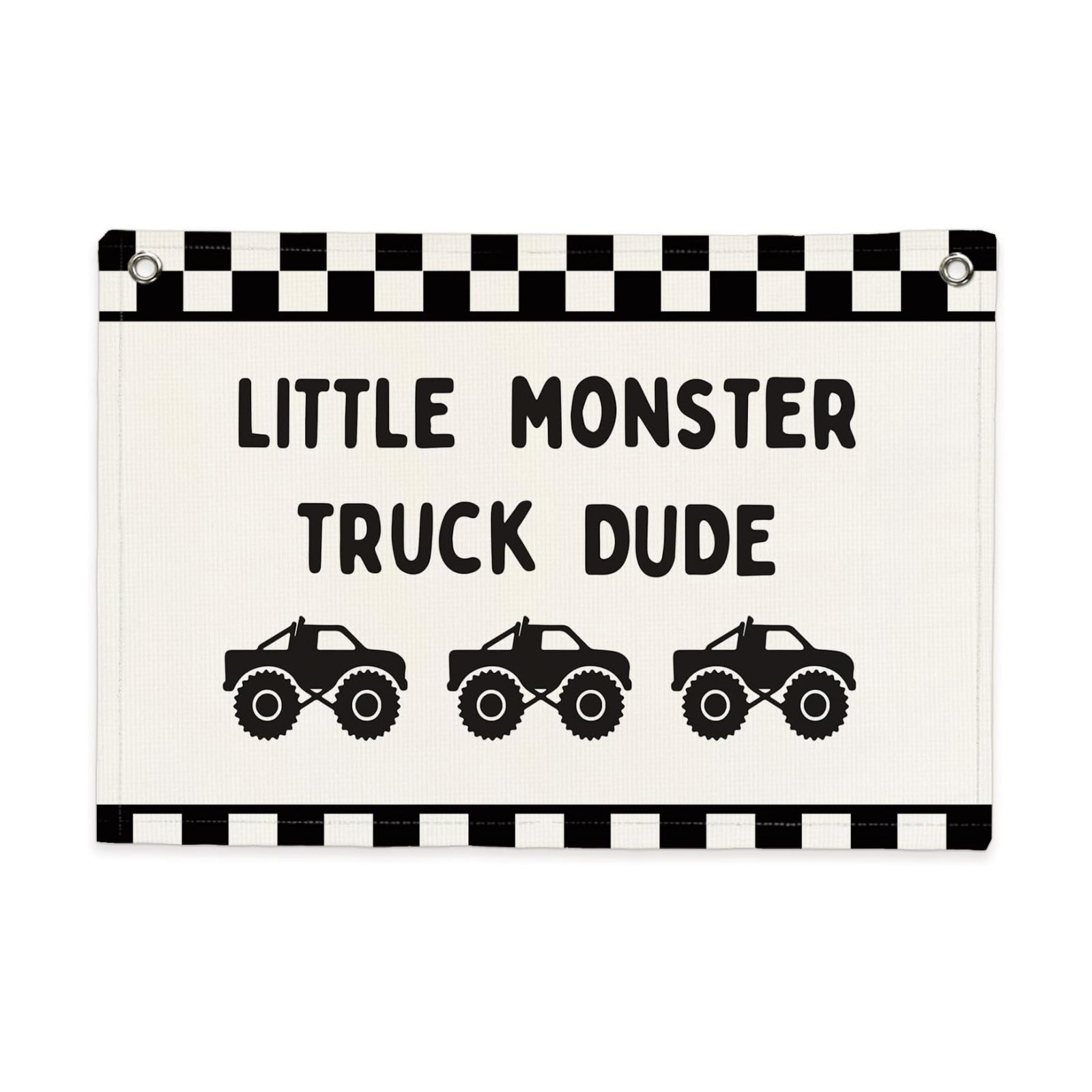 Car Themed Room Decor Canvas Banner Wall Decor / Little Monster Truck Dude / Black