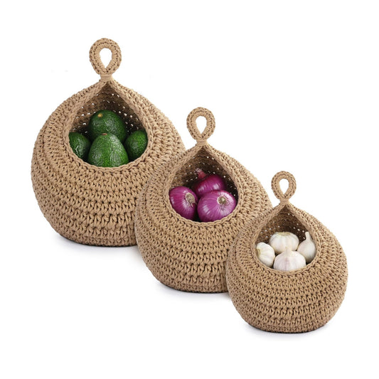 Hanging Storage Baskets Boho Decor / Linen / Set of 3