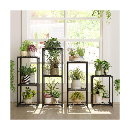 Bamworld Plant Stands Indoor 4 Sets Plant Shelves Outdoor | Metal Plant Holder for Multiple Plants Flower Stands for