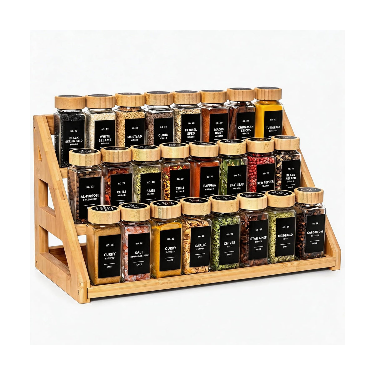 Bamboo Spice Rack - 3 Tier Spices Rack Kitchen Cabinet Organizer for Kitchen, Countertop Seasoning Storage Organizer