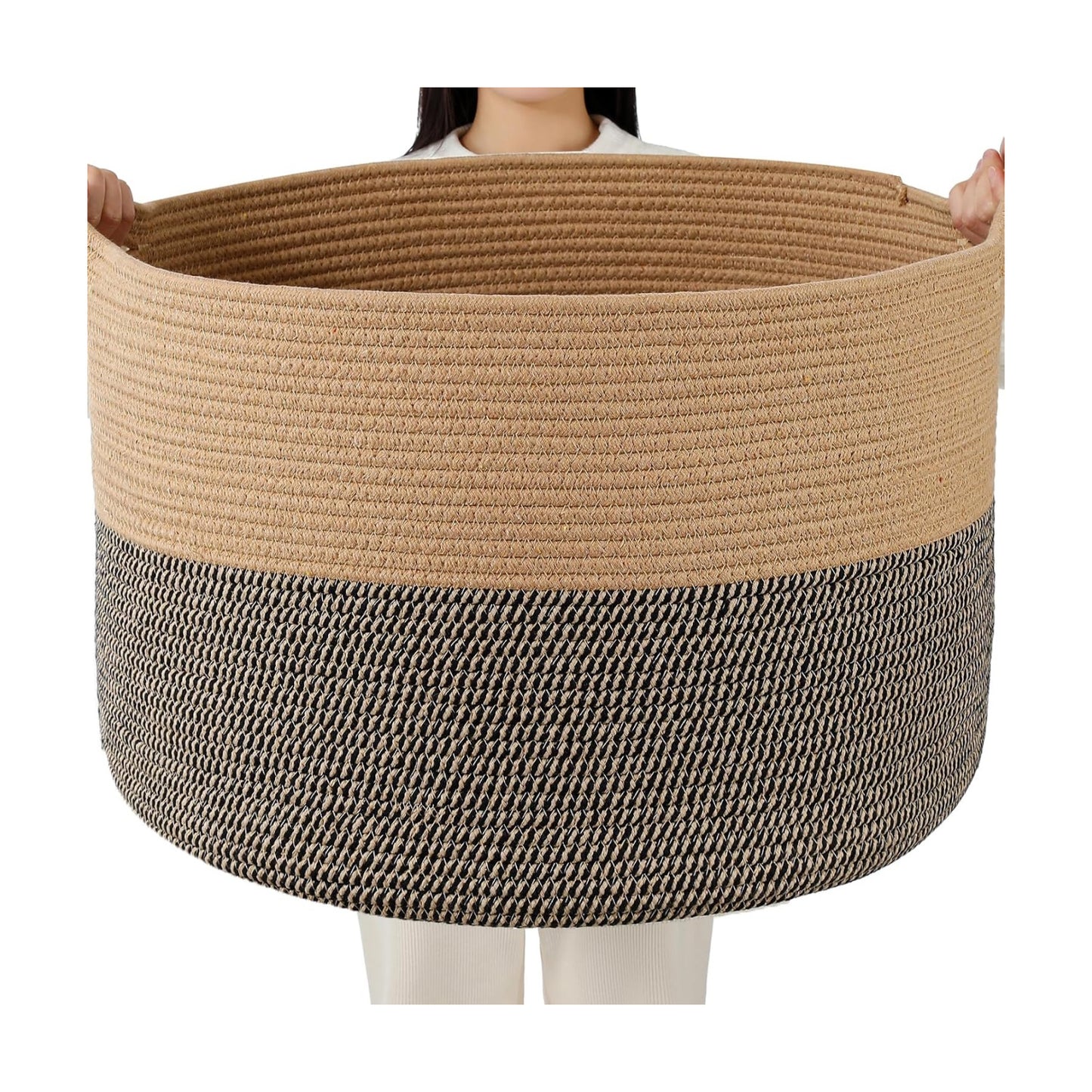 Collapsible Handle Cotton Rope Soft Woven Fabric Storage Organizer Clothes / Camel & Mix Camel / 65L