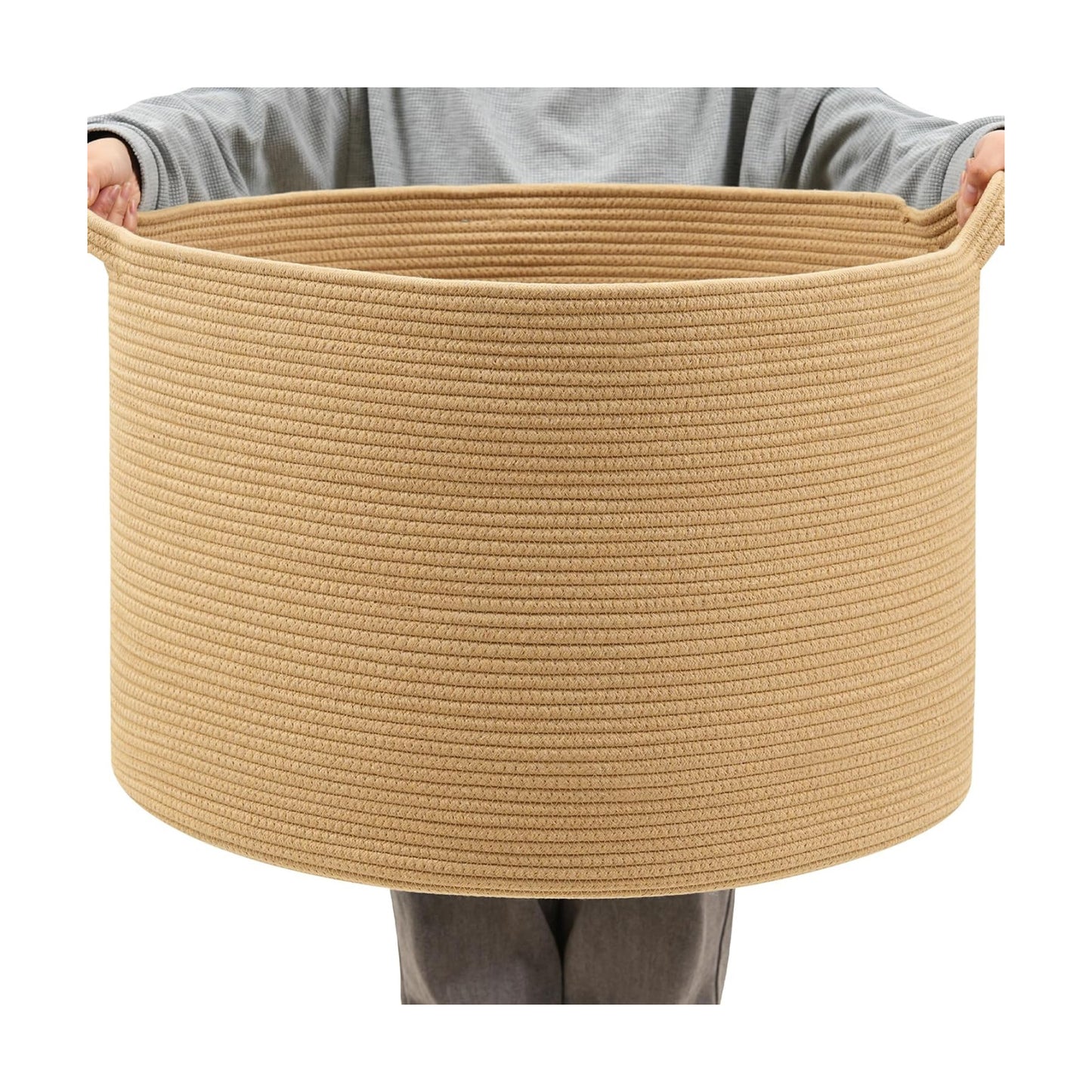 Collapsible Handle Cotton Rope Soft Woven Fabric Storage Organizer Clothes Toys / Camel / 65L