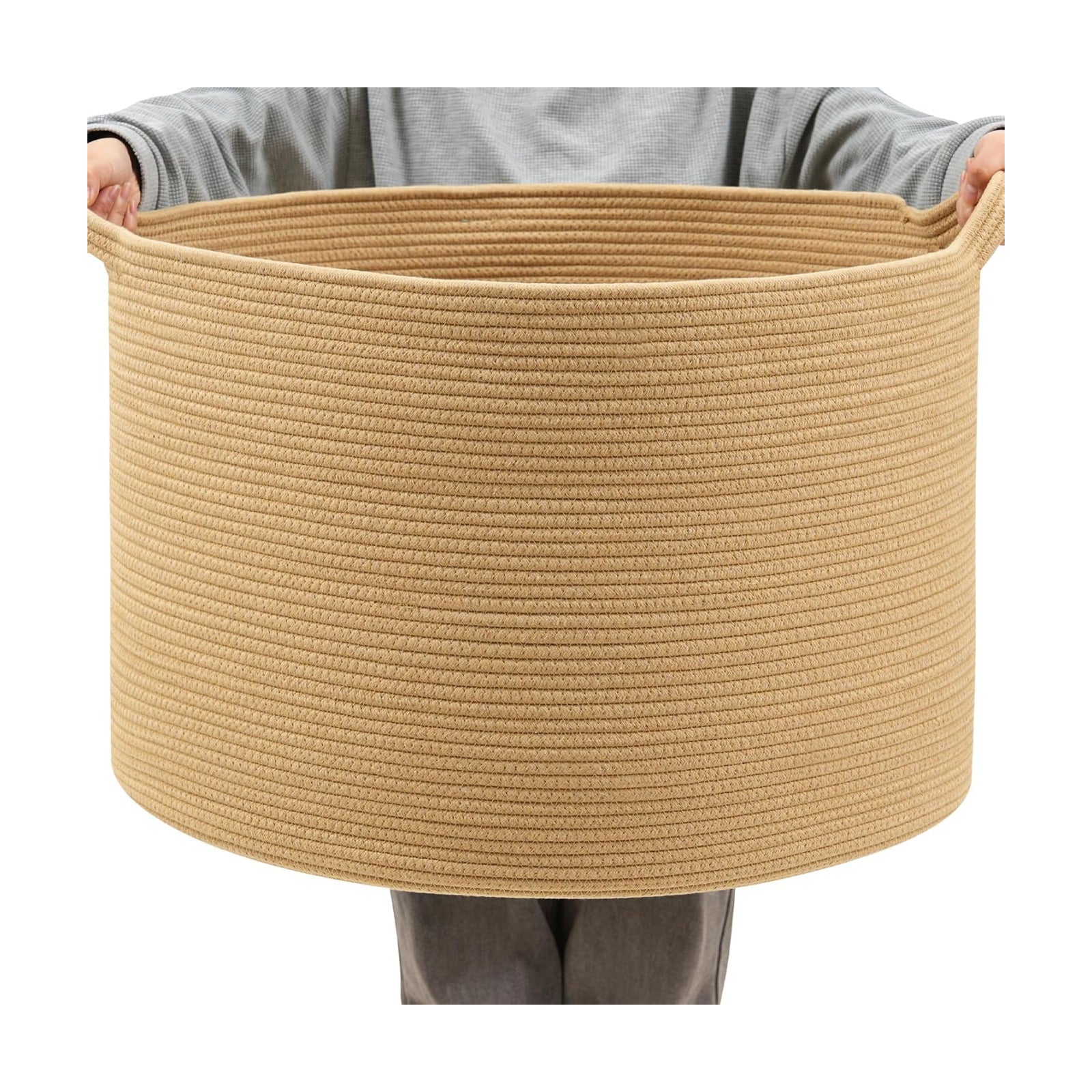 Collapsible Handle Cotton Rope Soft Woven Fabric Storage Organizer Clothes Toys / Camel / 65L