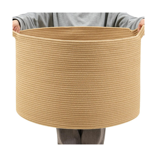 Collapsible Handle Cotton Rope Soft Woven Fabric Storage Organizer Clothes Toys / Camel / 65L