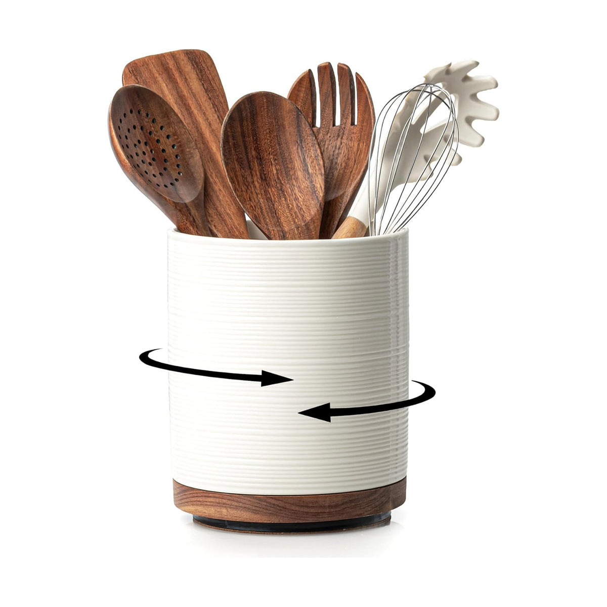 Utensil Holder, 360° Rotating Extra Large Ceramic Kitchen Utensil Holder for Countertop, 7.3“ Cooking Utensil Crocks