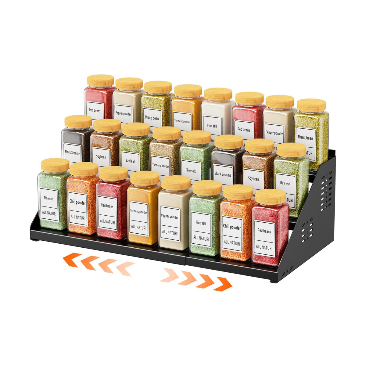 RCHYFEED 3 Tier Spice Rack Organizer for Cabinet,Expands 13.4 to 21.8 Inch | Black, Height Adjustable Metal Spice Rack