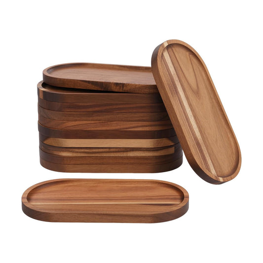 Oval Wood Tray 10 * 5 * Wooden Serving Trays Rustic Decorative Storage Tray / 0.78 Inch / Set of 12
