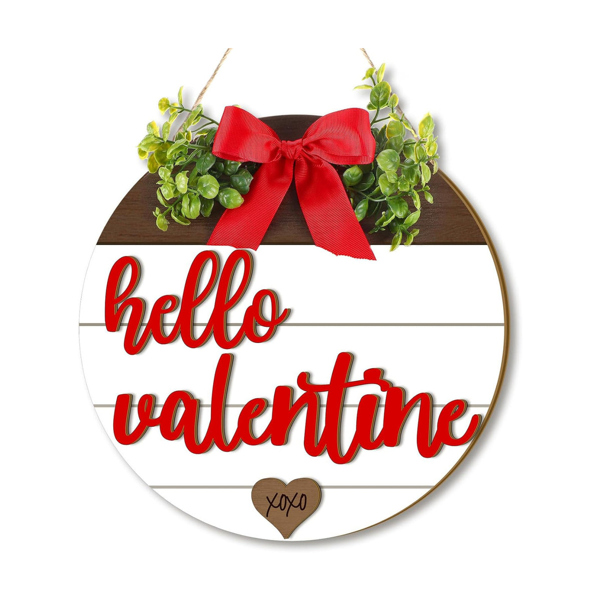 Boao Hello Valentine's Day Wooden Hanging Sign Farmhouse Door Decor