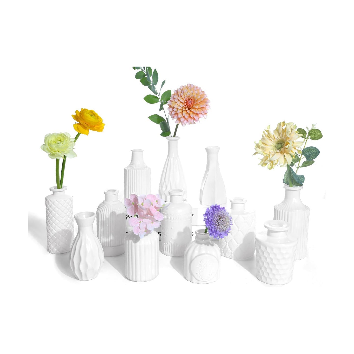 Glass Bud Vases / White / Set of 12