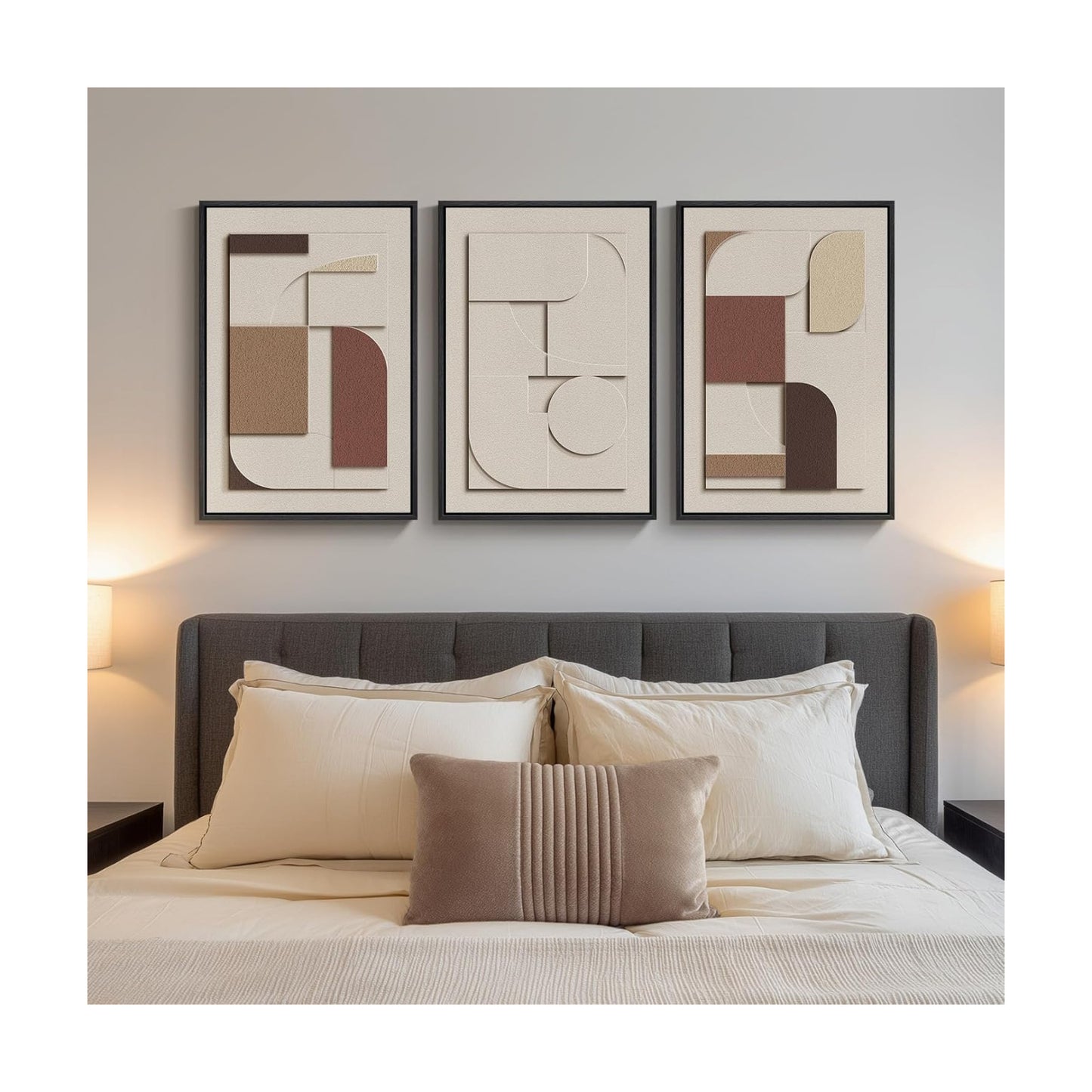 3D Textured Neutral Abstract Framed Wall Art Set of 3, 16x24 In