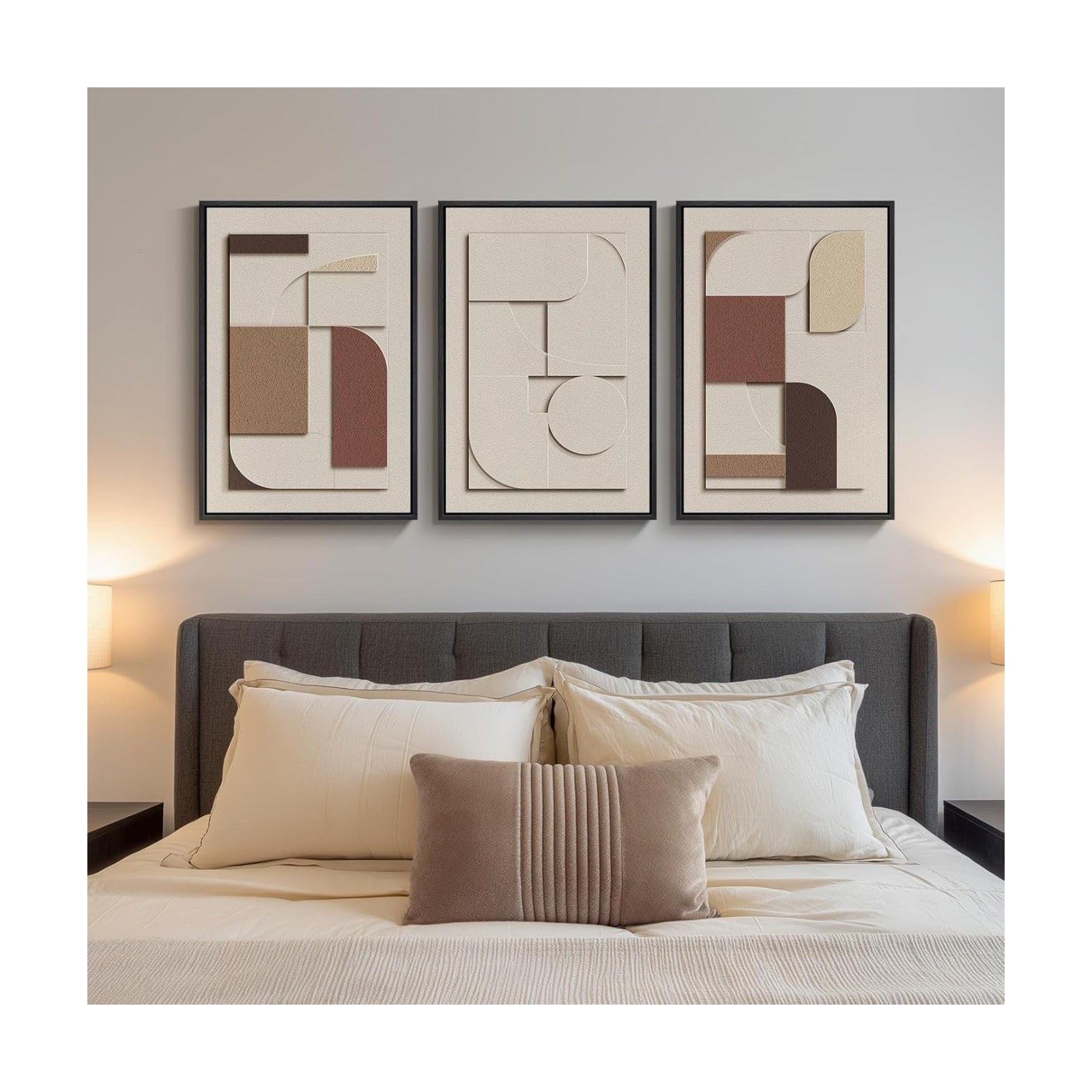 3D Textured Neutral Abstract Framed Wall Art Set of 3, 16x24 In