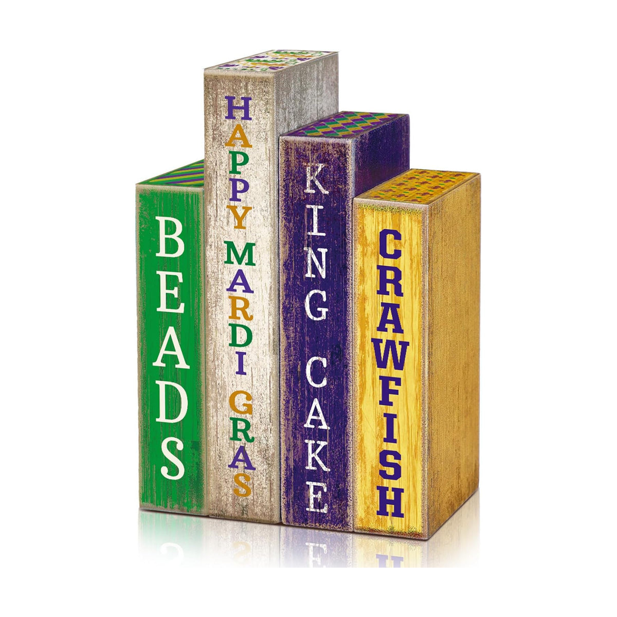 Lineshading 4 Pcs Mardi Gras Table Decor Rustic Wooden Book Carnival Signs