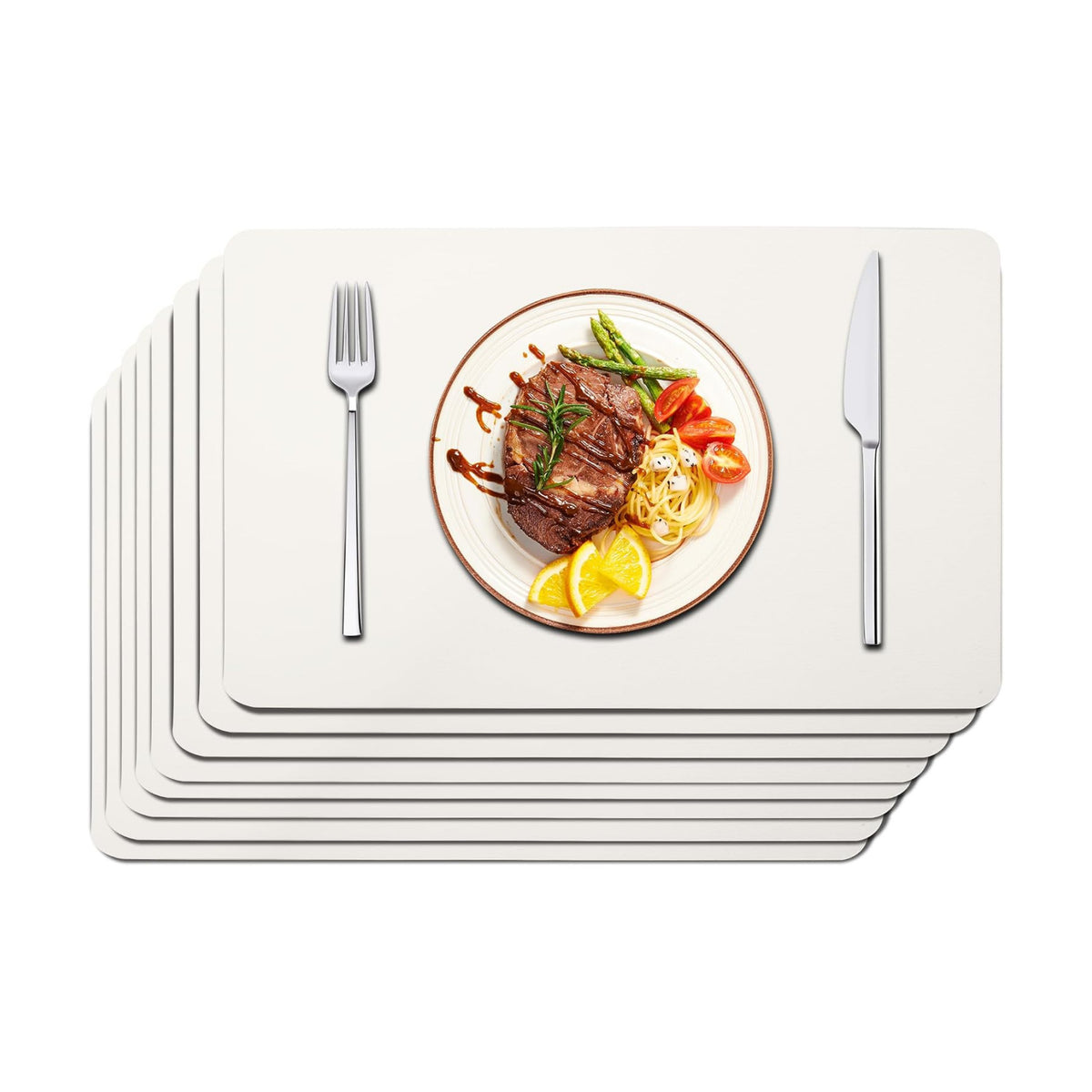 Maxpearl Faux Leather Placemats Set of 8, Easy to Clean, Ivory White | Waterproof - Heat Resistant - Non Slip - Wipe