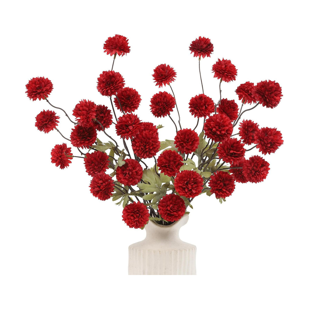 DuHouse 6pcs Faux Silk Pompon Mum Small Chrysanthemum Ball Dark Red