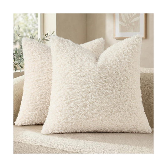 Faux Fur Decorative Sherpa Pillow Covers Fuzzy Accent Soft / Cream / 18 x 18 / Set of 2