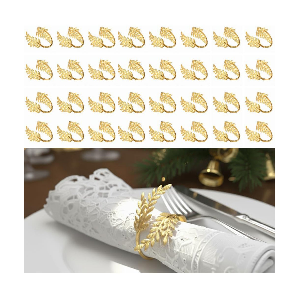 100 Pcs Gold Napkin Rings Bulk Delicate Napkin Holder for Dining Wedding Party Banquet Table Decroration Christmas and