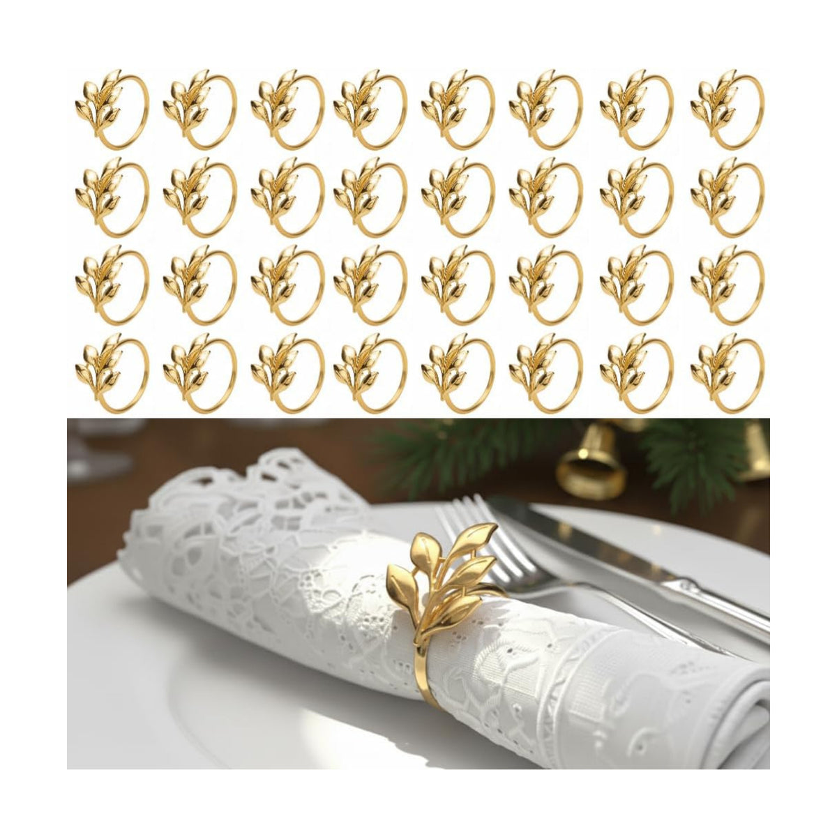 100 Pcs Gold Napkin Rings Bulk Delicate Napkin Holder for Dining Wedding Party Banquet Table Decroration Christmas and