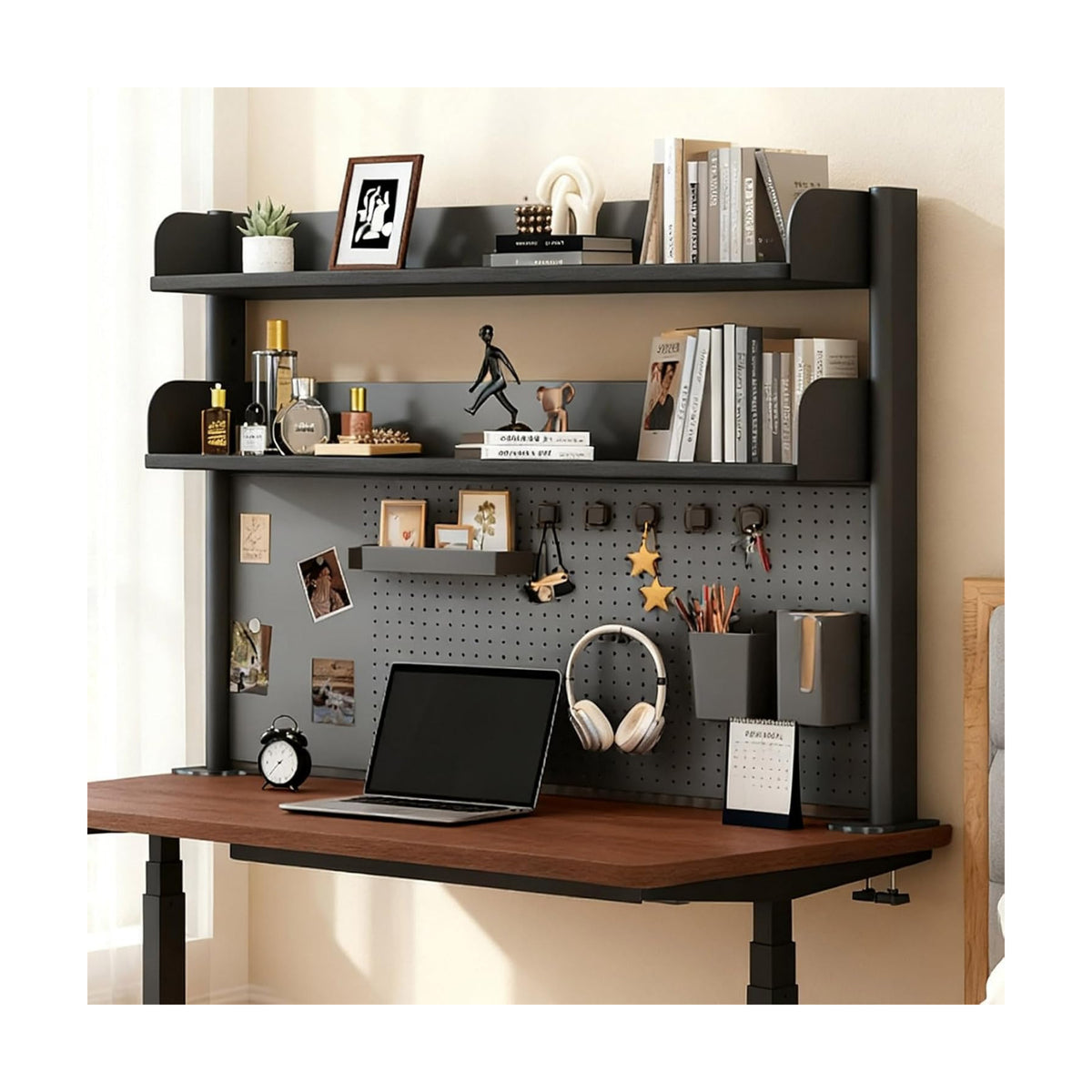 Clamp On Desk Shelf Organizer with Pegboard Desk Hutch Dorm with Storage Bookshelf Desk Top Organizer Shelf