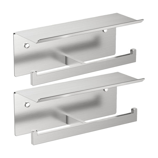 FORIOUS Toilet Paper Holder with Shelf, Commercial Toilet Paper Dispenser | Brushed Nickel 2 Pack | SUS304 Stainless